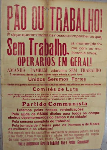 Cartaz da Aliança Nacional Libertadora convocando greve geral durante a Era Vargas