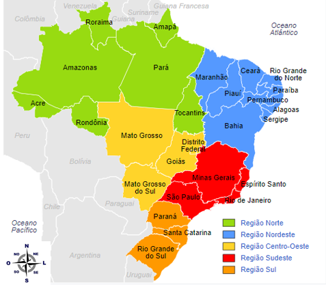 Mapa do Brasil com regiões